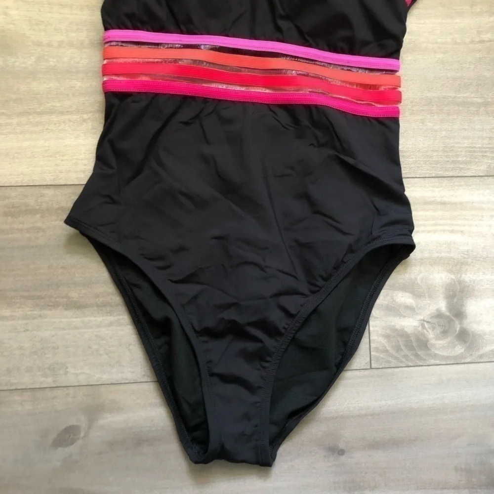 New Kenneth Cole High Neck Cross Front Banded One Piece Swimsuit S